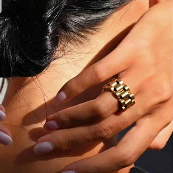 #1. Chunky Link Chain Stainless Steel Strap Finger Rings Jewelry - Picture 6 of 12